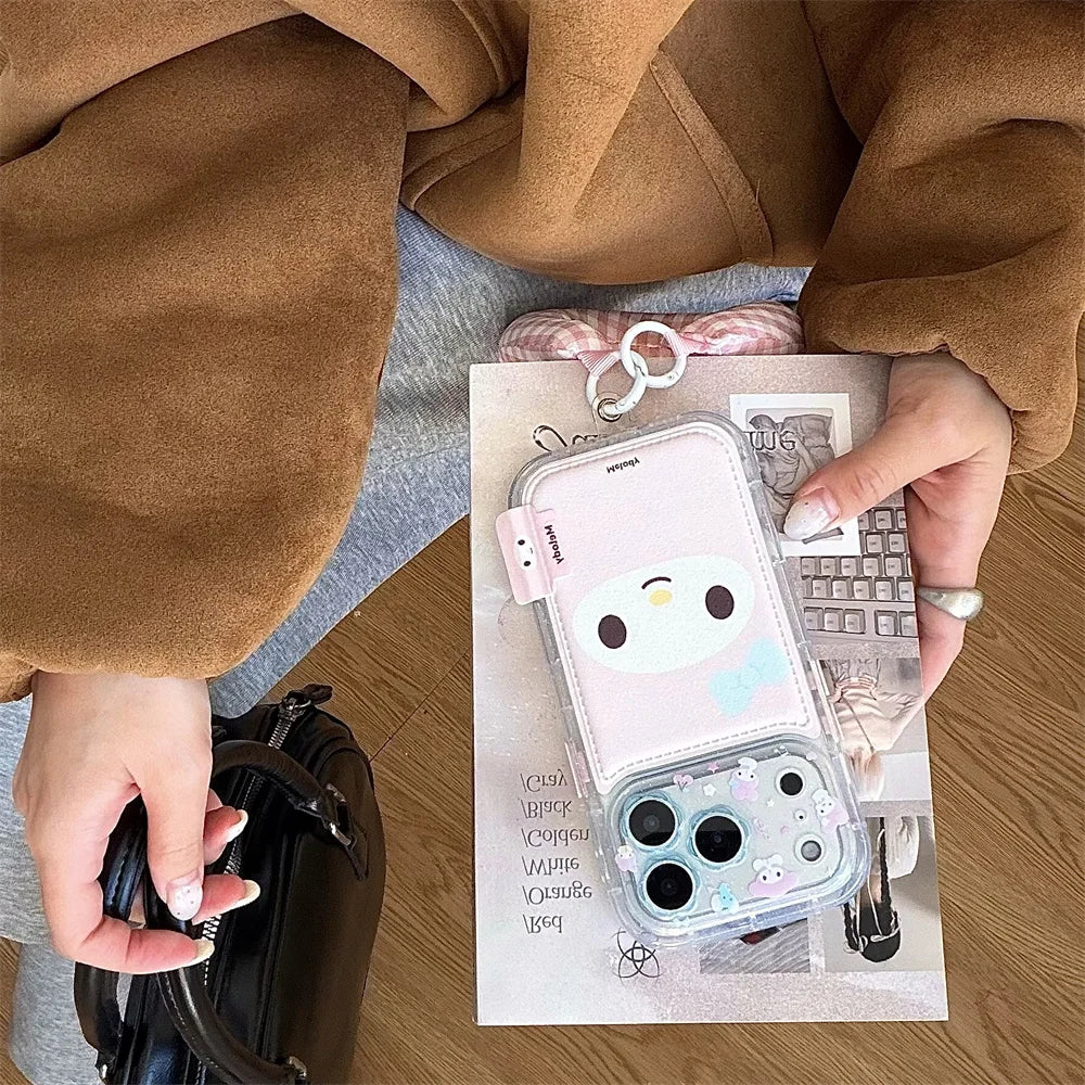 Cute cartoon leather HelloKitty with hanging accessories suitable for iPhone 17 Pro Max 14/15/16 13 Pro Max protective case, ant