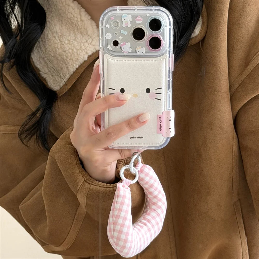 Cute cartoon leather HelloKitty with hanging accessories suitable for iPhone 17 Pro Max 14/15/16 13 Pro Max protective case, ant