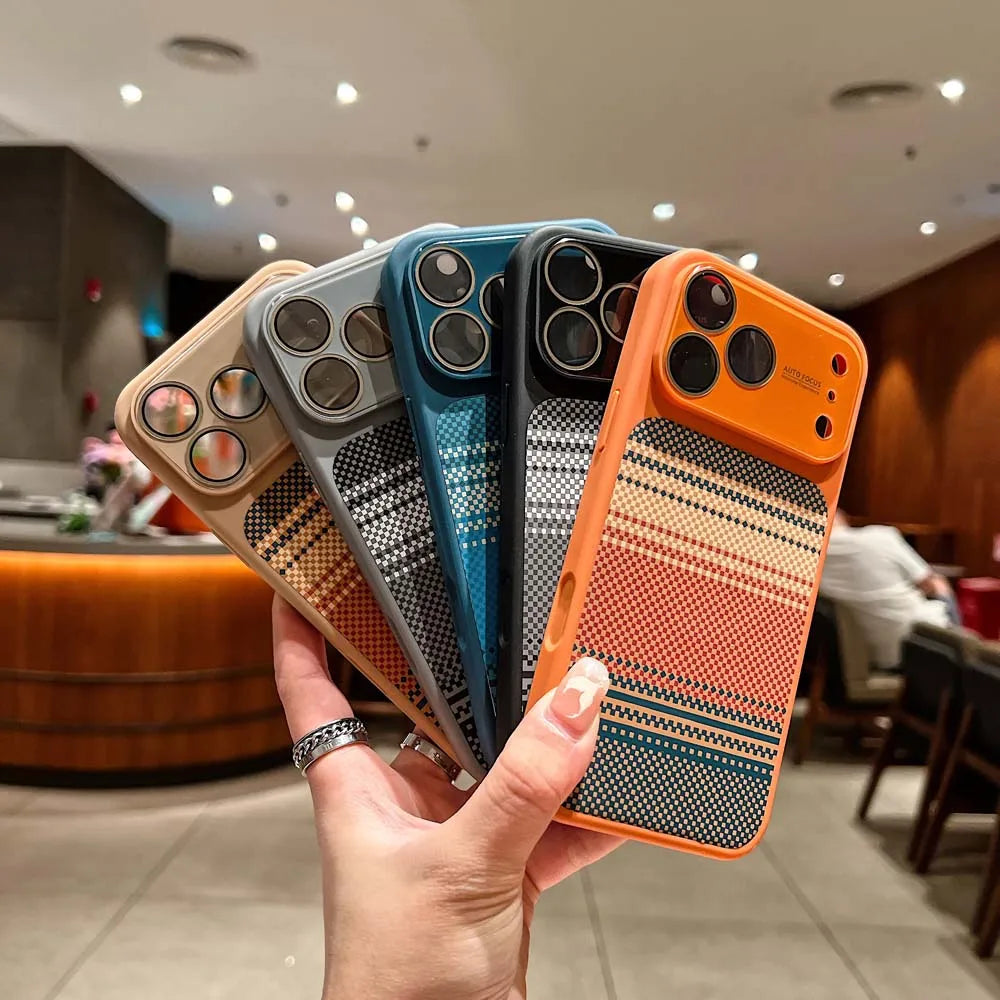 K6 Luxury Carbon Fiber Pattern With Lens Protection Phone Case For iPhone 17 16 15 14 13 Pro Max Magnetic Wireless Charge Capa