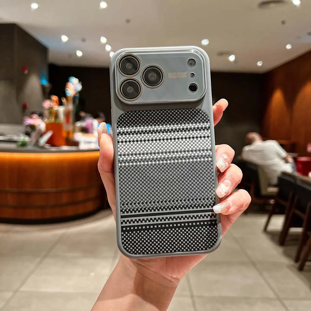 K6 Luxury Carbon Fiber Pattern With Lens Protection Phone Case For iPhone 17 16 15 14 13 Pro Max Magnetic Wireless Charge Capa