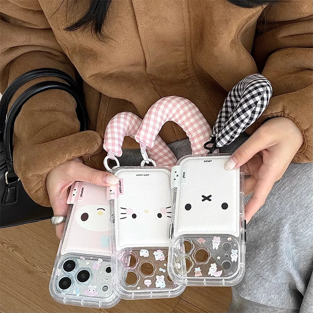 Cute cartoon leather HelloKitty with hanging accessories suitable for iPhone 17 Pro Max 14/15/16 13 Pro Max protective case, ant