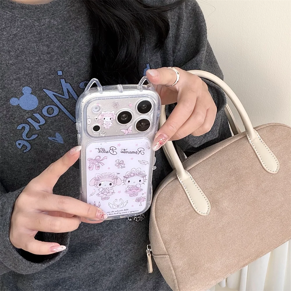 Cute cartoon Melody HelloKitty suitable for iPhone 17 Pro Max 14/15/16 13 Pro Max protective case anti fall all inclusive