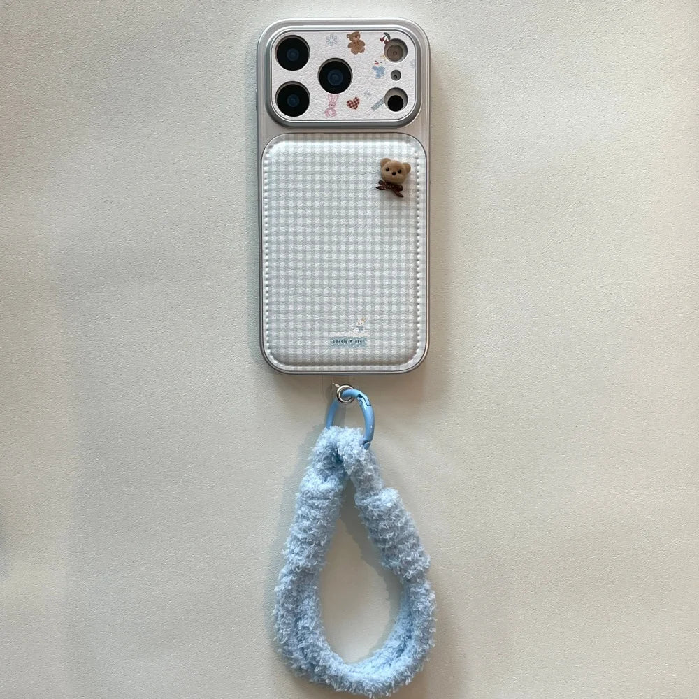 Cute simple plaid bear phone case for iPhone 17 16 ProMax 14 15 Pro fundas Korean INS fashion new shockproof protective cover