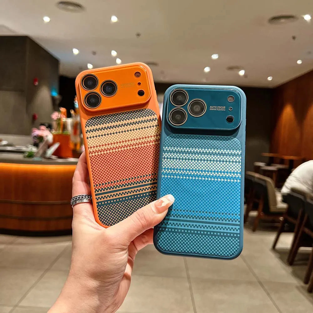 K6 Luxury Carbon Fiber Pattern With Lens Protection Phone Case For iPhone 17 16 15 14 13 Pro Max Magnetic Wireless Charge Capa