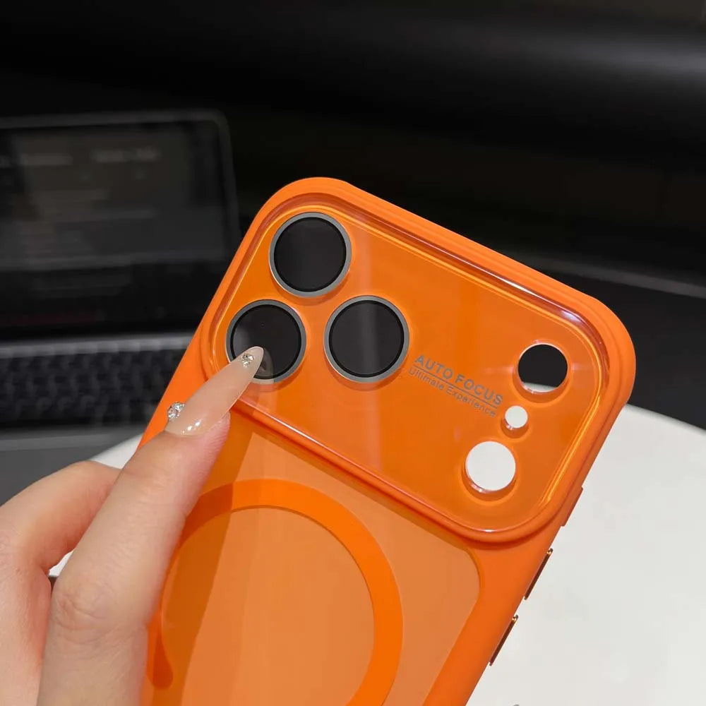 Q7 Large Window Glass Lens Colorful Acrylic For Magsafe Magnetic Phone Case For iPhone 17 16 15 14 13 Pro Max Shockproof Cover
