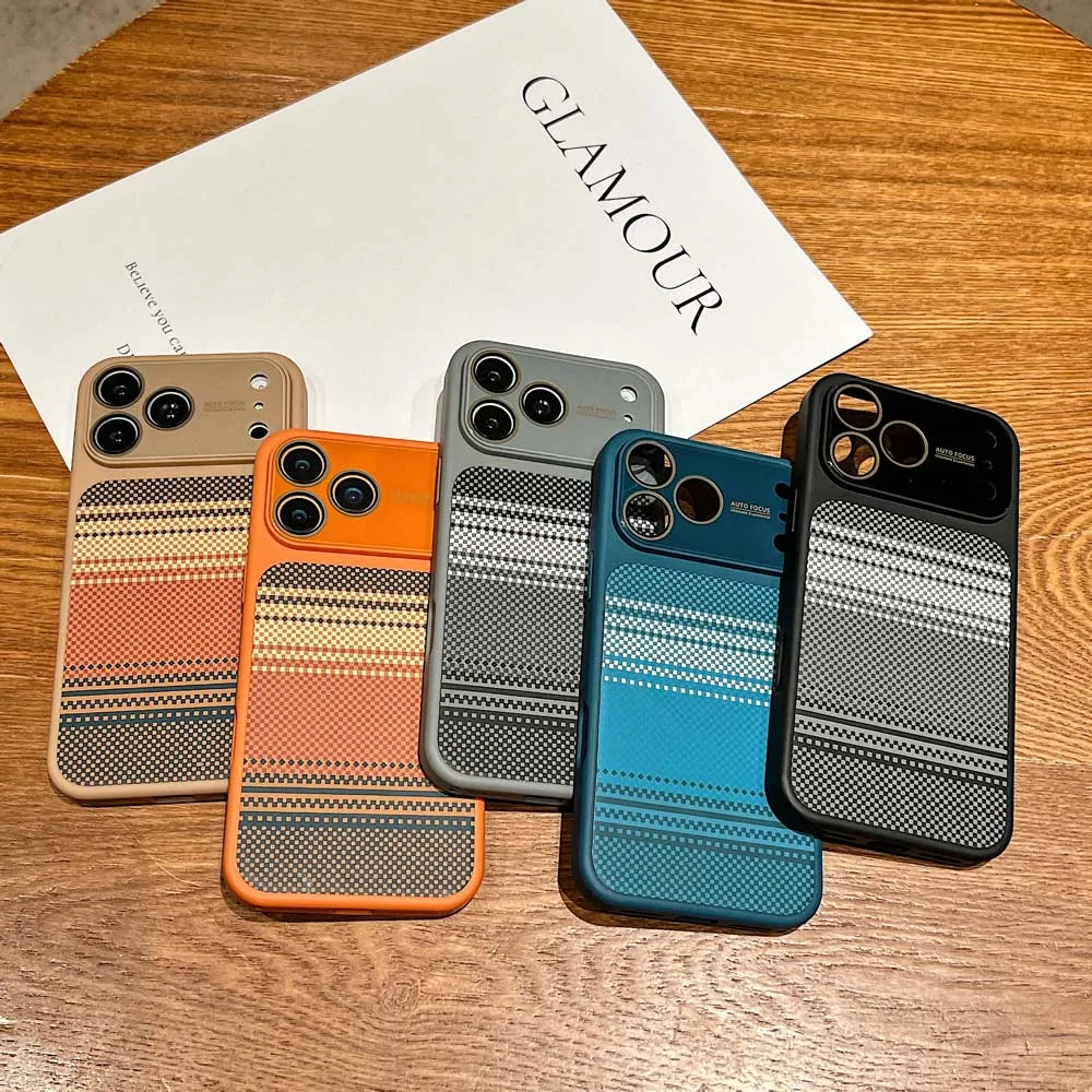 K6 Luxury Carbon Fiber Pattern With Lens Protection Phone Case For iPhone 17 16 15 14 13 Pro Max Magnetic Wireless Charge Capa