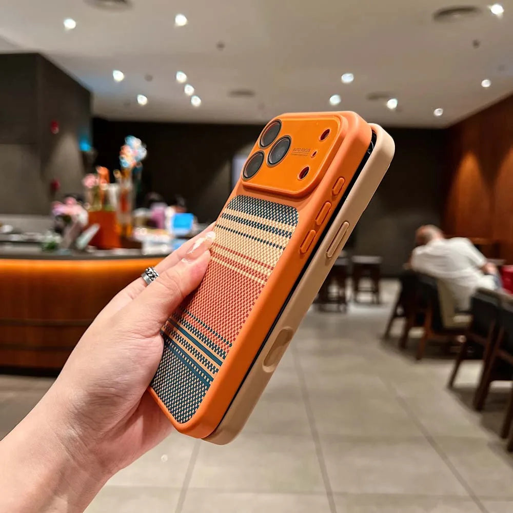K6 Luxury Carbon Fiber Pattern With Lens Protection Phone Case For iPhone 17 16 15 14 13 Pro Max Magnetic Wireless Charge Capa
