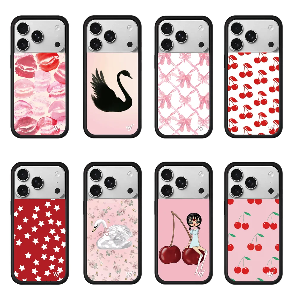Wildflower INS Strawberry cherry Phone Case for 17 12 13 14 Pro Max Plus 16 15 pro 3D WF Ballet shoes Cute Swan Protective Cover