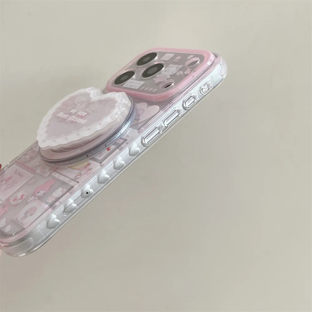 Cute pink Melody KT cat strap with FRO magnetic bracket suitable for iPhone 17 Pro Max, 13, 14, 15, 16 Pro all inclusive anti fa
