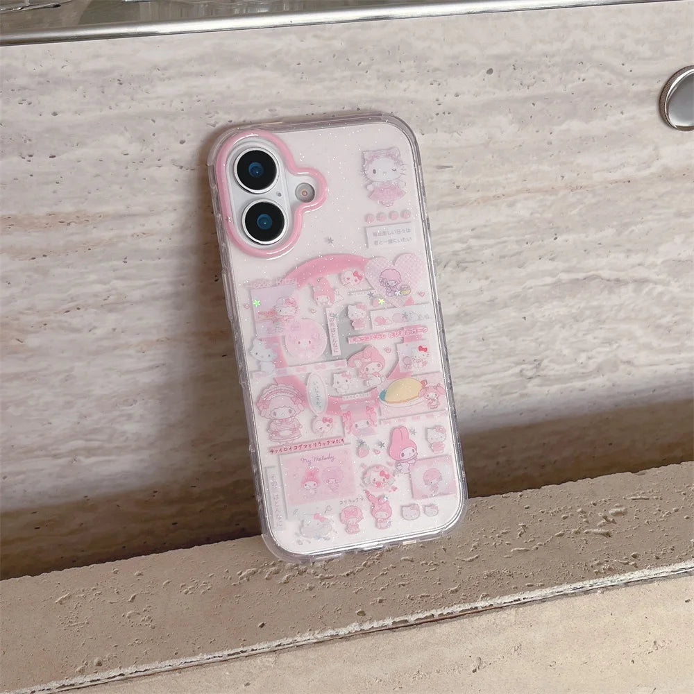 Cute pink Melody KT cat strap with FRO magnetic bracket suitable for iPhone 17 Pro Max, 13, 14, 15, 16 Pro all inclusive anti fa