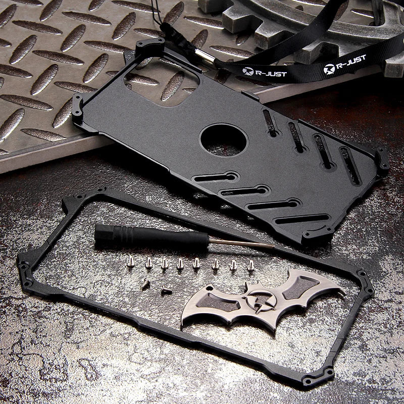 Metal Armor Back Case for iPhone 16 15 14 13 12 Pro Max 15Plus 14Plus Shockproof Anti-Drop Aerospace Aluminum Batman Phone Cover