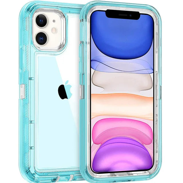 3 IN1 For iPhone 15 14 11 12 13 16Pro Max MINI XR XS X XSMAX SE 6 7 8 Plus Transparent Shockproof Armor Glossy Plain Phone Cover