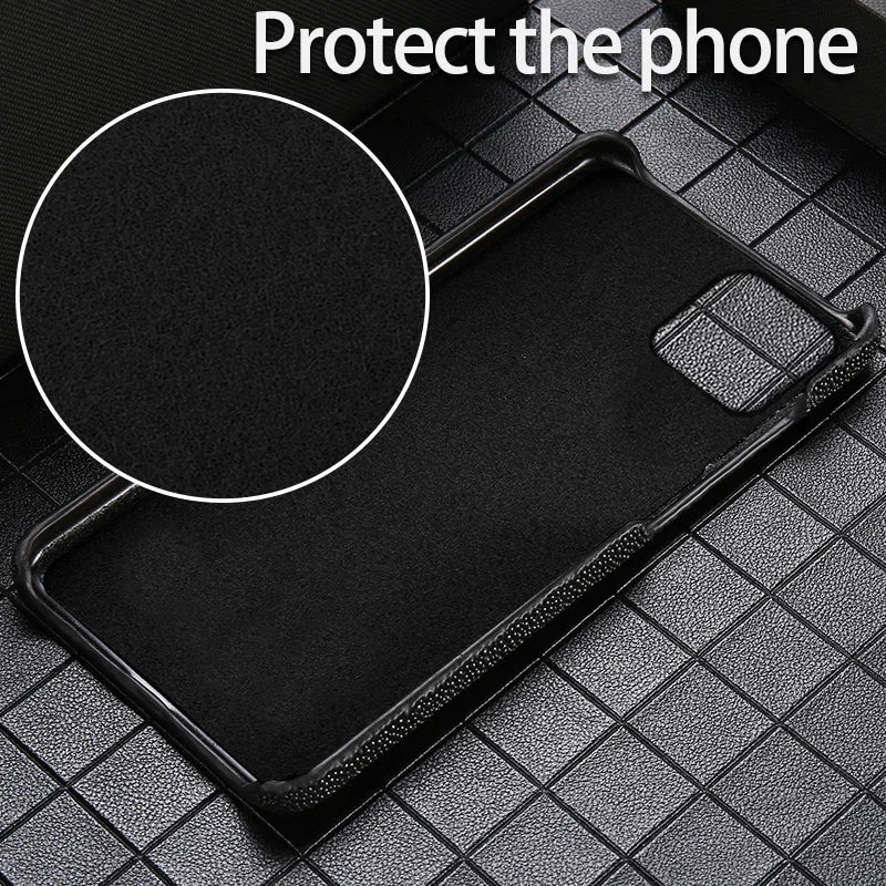 Genuine Stingray Leather Phone Case for iPhone 16 15 12 13 14 17 Pro Max Air Plus 17Pro 16Pro 11 Promax Luxury Shockproof Cover