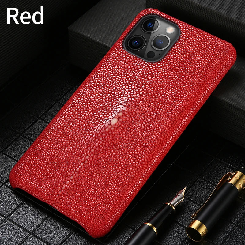 Genuine Stingray Leather Phone Case for iPhone 16 15 12 13 14 17 Pro Max Air Plus 17Pro 16Pro 11 Promax Luxury Shockproof Cover