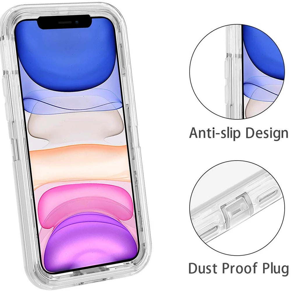 3 IN1 For iPhone 15 14 11 12 13 16Pro Max MINI XR XS X XSMAX SE 6 7 8 Plus Transparent Shockproof Armor Glossy Plain Phone Cover