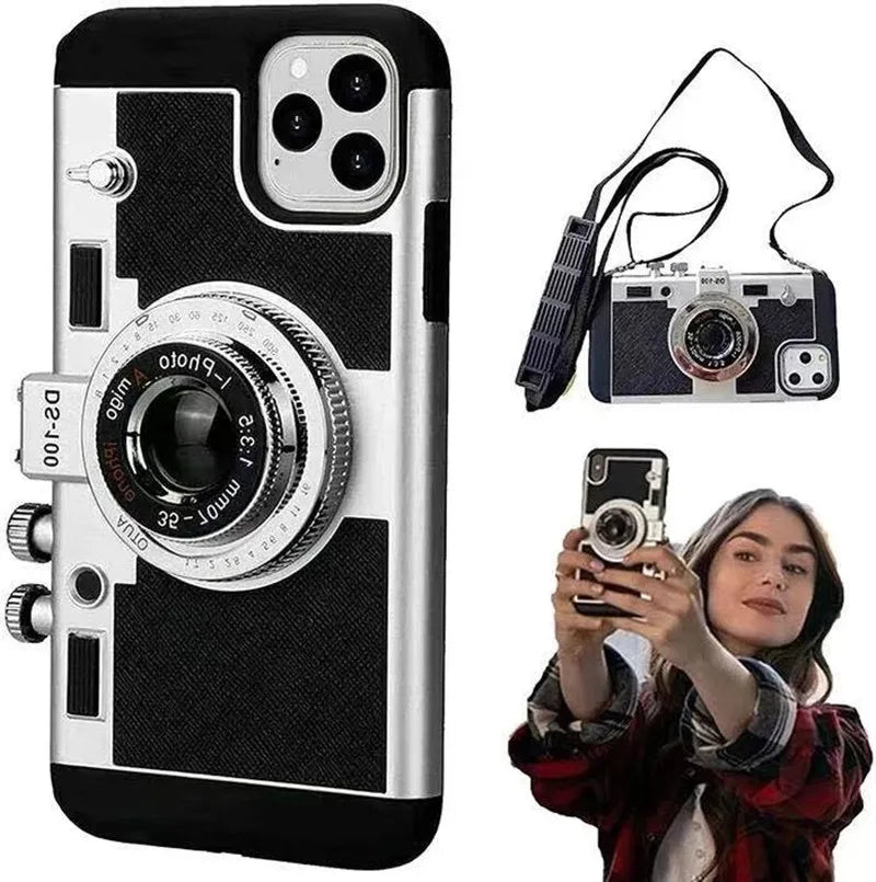 Emily In Paris Leather Case for IPhone XS XR X 7 8 Plus 11 13 14 15 16 17 Pro Max 12 Mini Cover sling Retro Camera 17 Air case