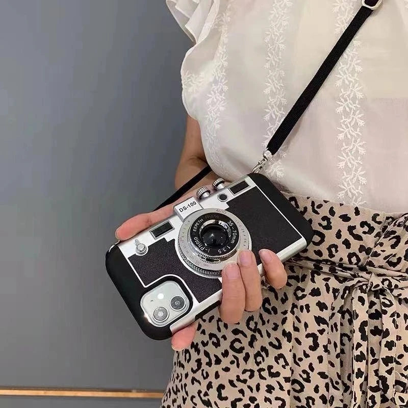 Emily In Paris Leather Case for IPhone XS XR X 7 8 Plus 11 13 14 15 16 17 Pro Max 12 Mini Cover sling Retro Camera 17 Air case