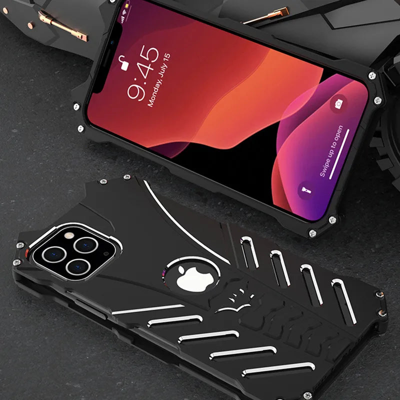 Metal Armor Back Case for iPhone 16 15 14 13 12 Pro Max 15Plus 14Plus Shockproof Anti-Drop Aerospace Aluminum Batman Phone Cover