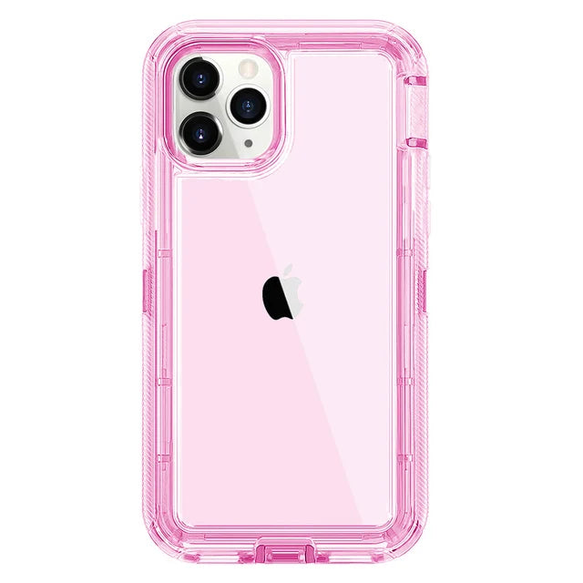 3 IN1 For iPhone 15 14 11 12 13 16Pro Max MINI XR XS X XSMAX SE 6 7 8 Plus Transparent Shockproof Armor Glossy Plain Phone Cover