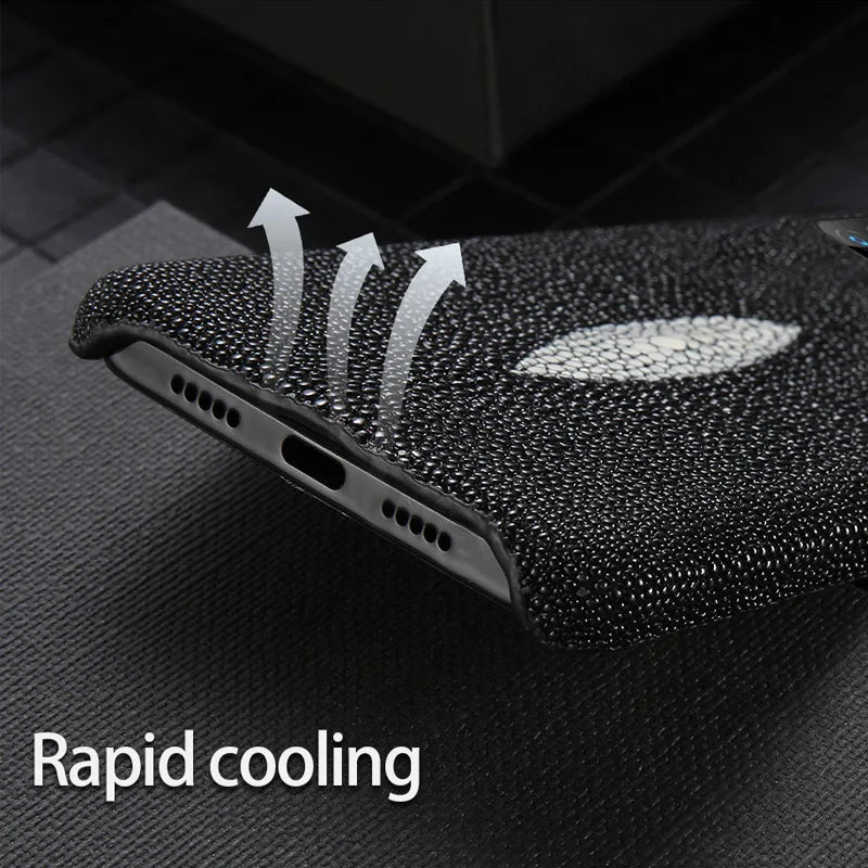 Genuine Stingray Leather Phone Case for iPhone 16 15 12 13 14 17 Pro Max Air Plus 17Pro 16Pro 11 Promax Luxury Shockproof Cover