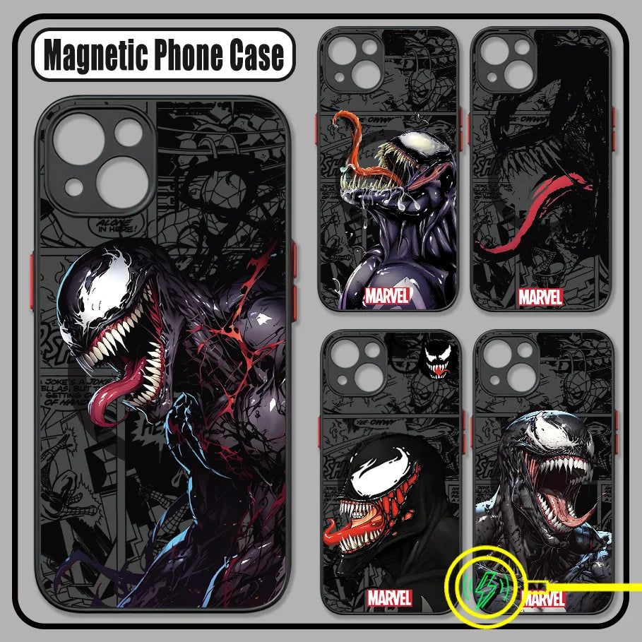 Black Cool Venoms Phone Case for iPhone 17 16 15 14 13 12 11 Air Pro Max Mini XR XS X 7 8 6 6s Plus Matte Magnetic