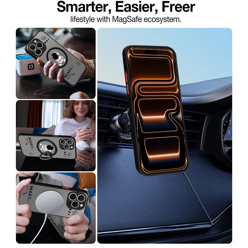 Magnetic For Magsafe Astronaut Phone Case For iPhone 17e 16e 17 16 15 Pro Max 14 13 12 Pro 16 15 Plus 11 Shockproof Matte Cover