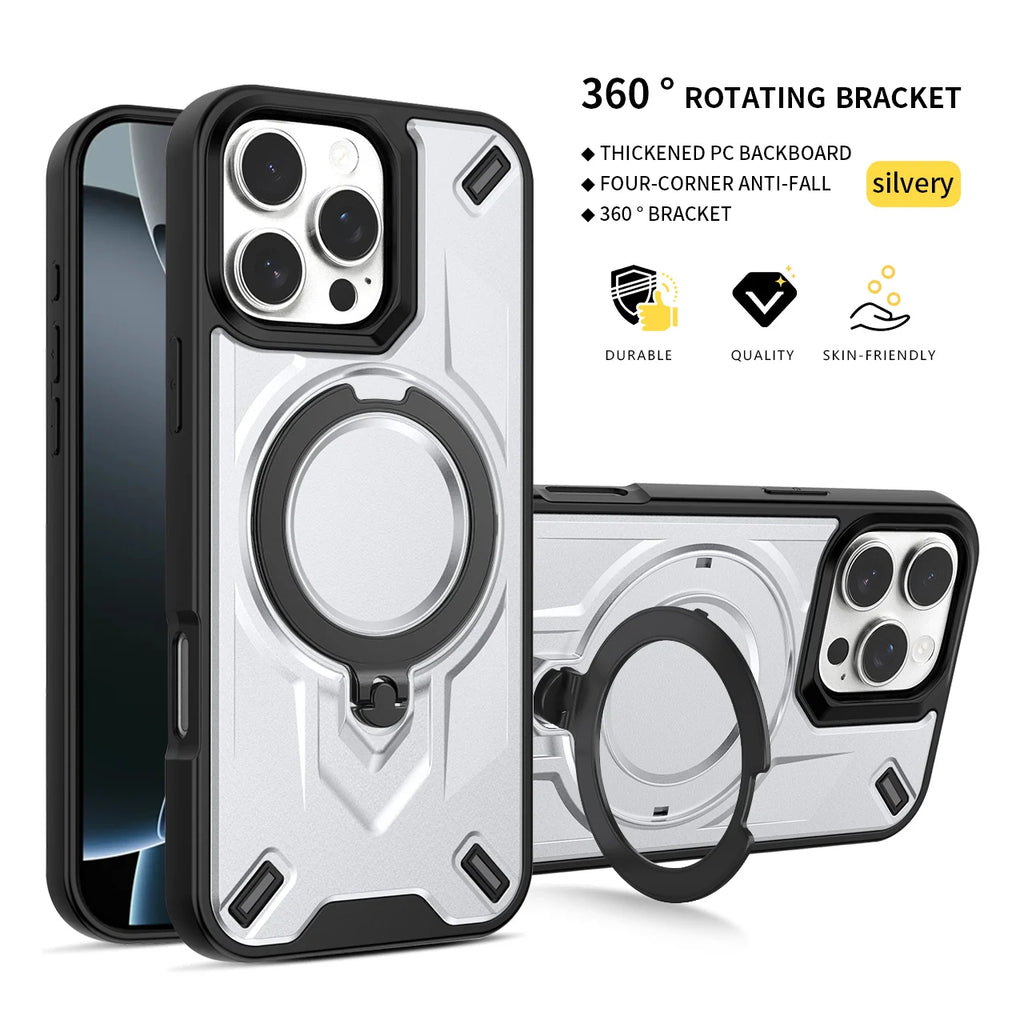 360 Rotating Bracket Shockproof Case for iPhone 17 16 15 14 13 11 12 Pro Max Metal Bracket For Magsafe Magnetic Protection Cover