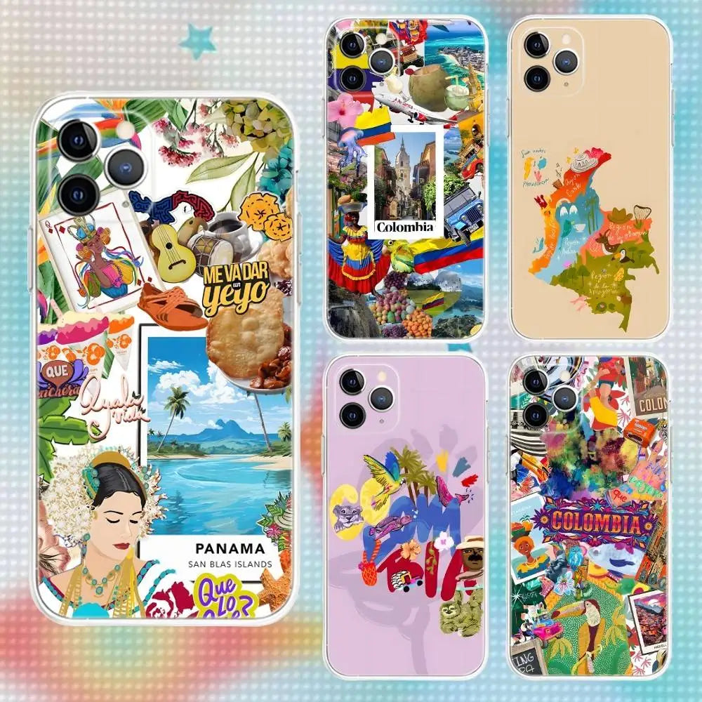 Colombia Summer Latina Phone Case For iPhone 17,16,15,14,13,12,11 Pro,Max,Plus,Air,X,XS,XR,SE,Mini Transparent Soft