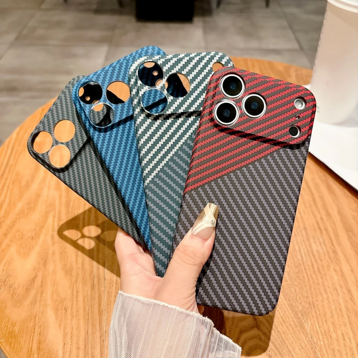 Slim Carbon Fiber Kevlar Texture Hard Plastic Phone Case For iPhone 17 Air 16 15 14 13 12 11 Pro Max Plus Shockproof Armor Cover