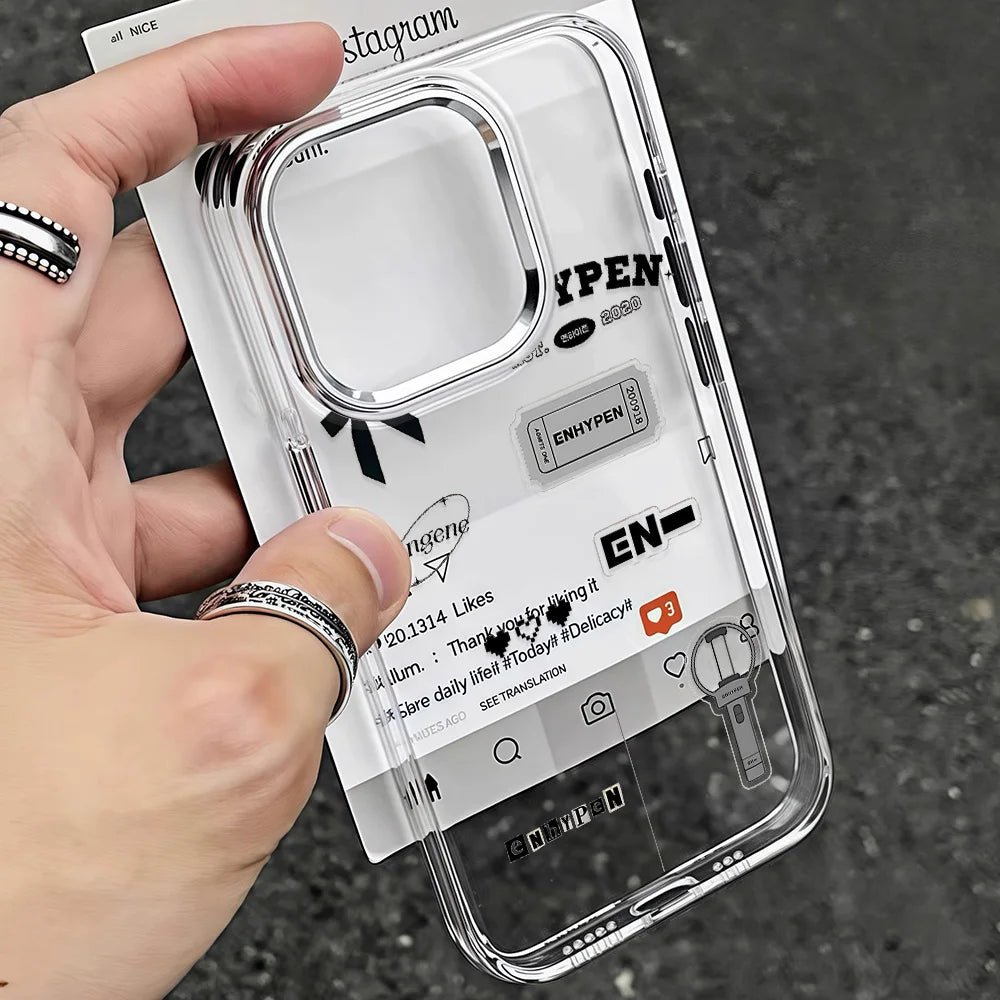 Kpop E-ENHYPENS Phone Case For iPhone 17 16e 16 15 14 13 12 11 mini Pro Max X XR XSMAX 8 7 Air Plus Transparent Soft Cover