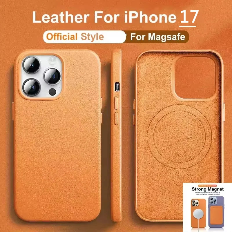 Official Magnetic Leather Case for Apple iPhone 17 Pro Max 16 13 12 14 15 Plus Original MacSafe for MagSafe Cover Accessories