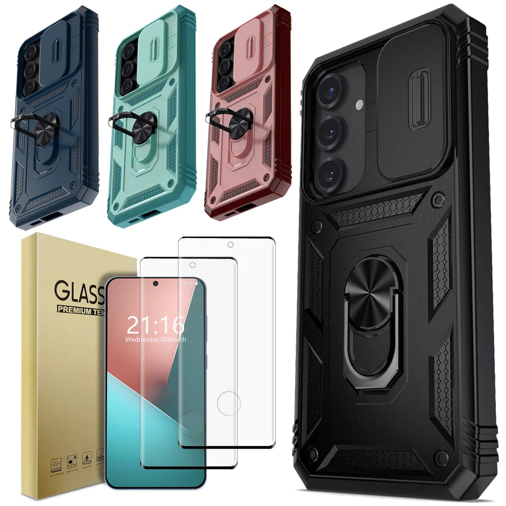 For Samsung Galaxy S25/S25 Plus/S25 Ultra/S25 Edge Case Shockproof Hard Kickstand Cover And 2pcs Tempered Glass Screen Protector