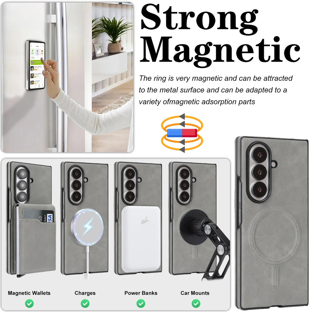 2 in 1 Wireless Charging Leather Case For Samsung Galaxy Z Fold 7 6 5 4 3 Fold7 Magnetic Card Slots Cards Holder Phone Cover