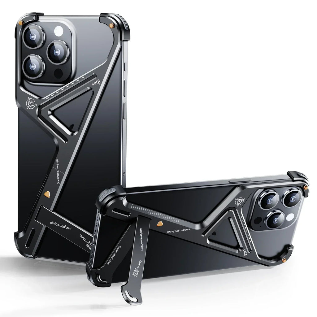 Eary Frameless Phone Case for iPhone 16 15/14 Pro Max Racetrack Shaped Cool Design Aluminum Matal Bumper Shockproof Phone Cover