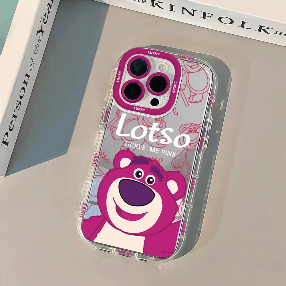 Cheerful Lotso Bear Art Mirror Phone Case For iPhone 17 16 15 14 13 12 11 Pro Max Xs XR 7 8 Plus SE 17Air Soft Shockproof Cover