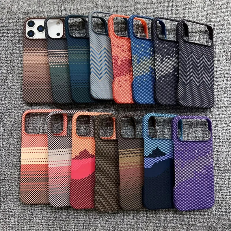 Carbon Fiber Kevlar Pattern PC Case ForiPhone 17 Air 16 Plus 15 14 13 12 Pro Max Shockproof Ultra Thin For Magsafe Magnet Cover