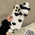 3D Cartoon Panda Doll Plush Phone Case For iPhone 17 Air 16 15 14 13 12 11 Pro Max With Wrist Strap Shockproof Protective Cover