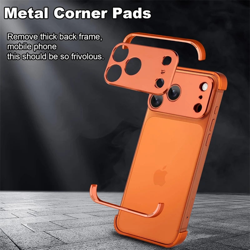 Orange Metal Frameless Bumper Case for IPhone 17 Air 16 15 14 13 12 Pro Max Plus 17Air 17Pro Camera Lens Protection Corner Cover
