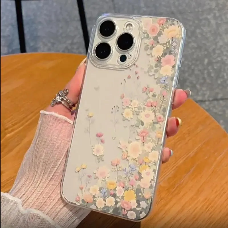 Flowers Case for iPhone 17 16 15 14 13 ProMax 12Mini 11Pro XS XR 8 7 Plus Shockproof Cover Screen Protector Casing