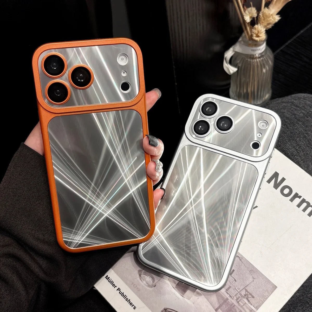 Plating Sliver Color Aurora Laser Glossy Phone Case For iPhone 17 16 15 14 13 Pro Max Camera Lens Protect Shockproof Armor Cover