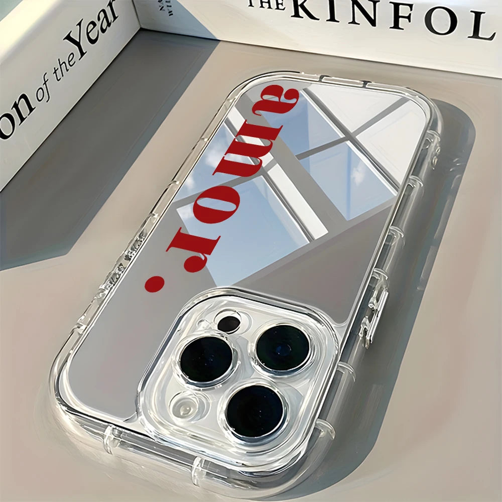 Romantic Text Back Mirror Phone Case For iPhone 17 16 15 14 13 12 11 Pro Max 17 Air X XR XS 7 8 Plus Shockproof Soft Cover