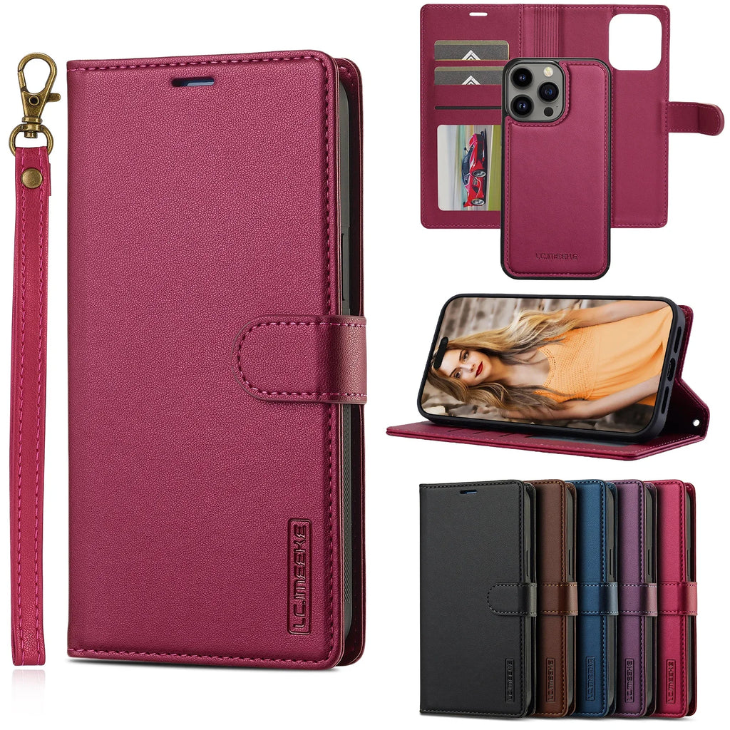 2 in 1 Removable Cards Solt Flip Leather Wallet Case For iPhone 15 Pro Max 14 Plus 16 13 12 11 SE 2022 XR XS Magnetic Bag Cover