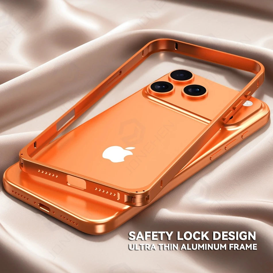 17pro Light Aluminum Metal Bumper Case Orange For iPhone 12 13 14 Plus 15 16 17 Pro Max Ultra Thin Alloy Back Frame Accessories