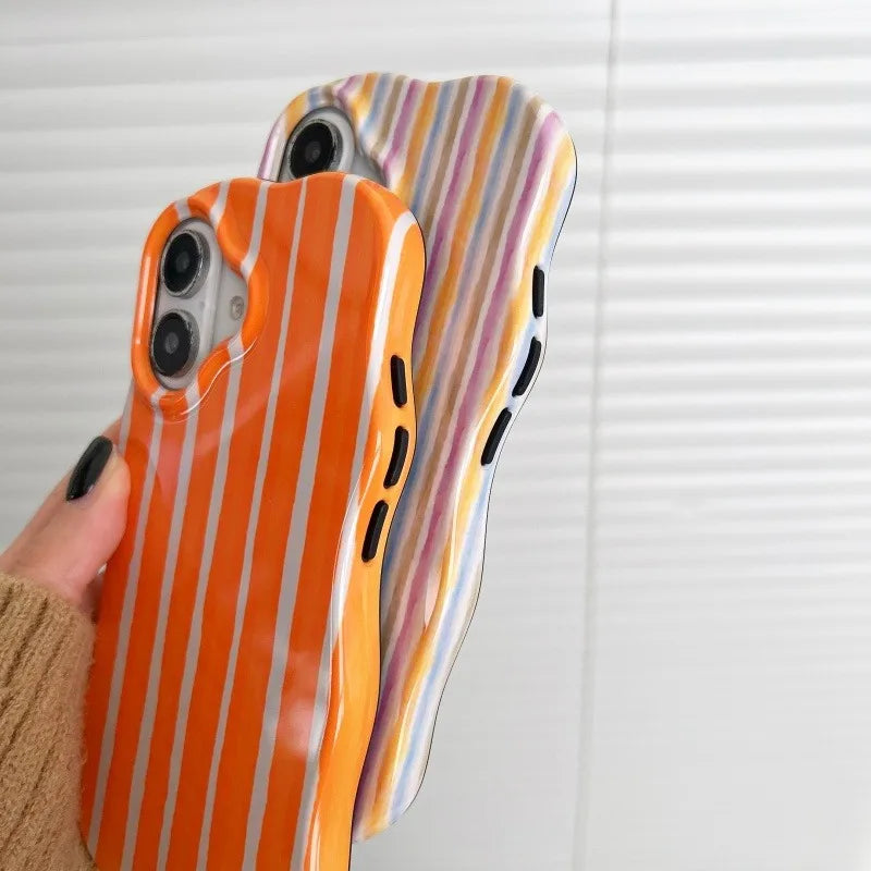 Fashion Glossy Double Color Stripes Case for iPhone 12 13 14 15 16 17 Pro Max 17 Air Color Collision Ultra Thin Shockproof Cover
