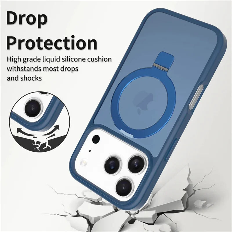 Luxury For Magsafe Fold Stand Magnetic Phone Case For iPhone 17E 16 15 17 Pro Max 16E Air 14Plus 13 12 Frosted Translucent Cover