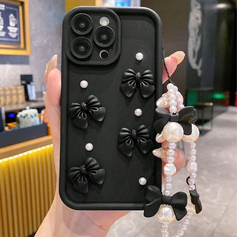 S 23 24 22 21 20 Cute 3D Bowknot Pearl Matte Case For Samsung Galaxy S24 S23 S22 S21 S20 FE Plus Ultra 5g Women Silicone Cover