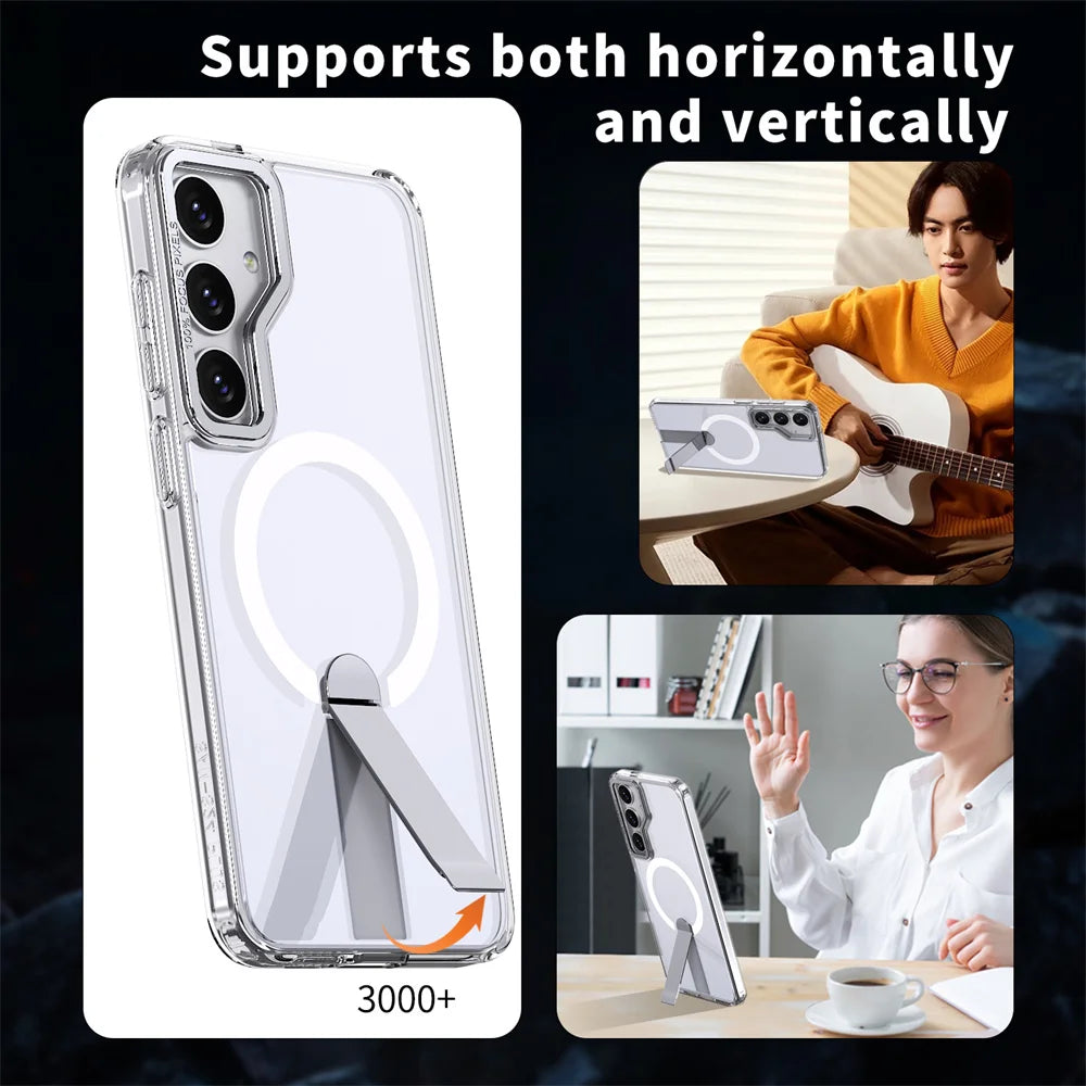Luxury Metal Bracket Fold Stand Magnetic Phone Case For Samsung S26 S25 Edge S24 S22 S23 Ultra For Magsafe Wireless Charge Cover