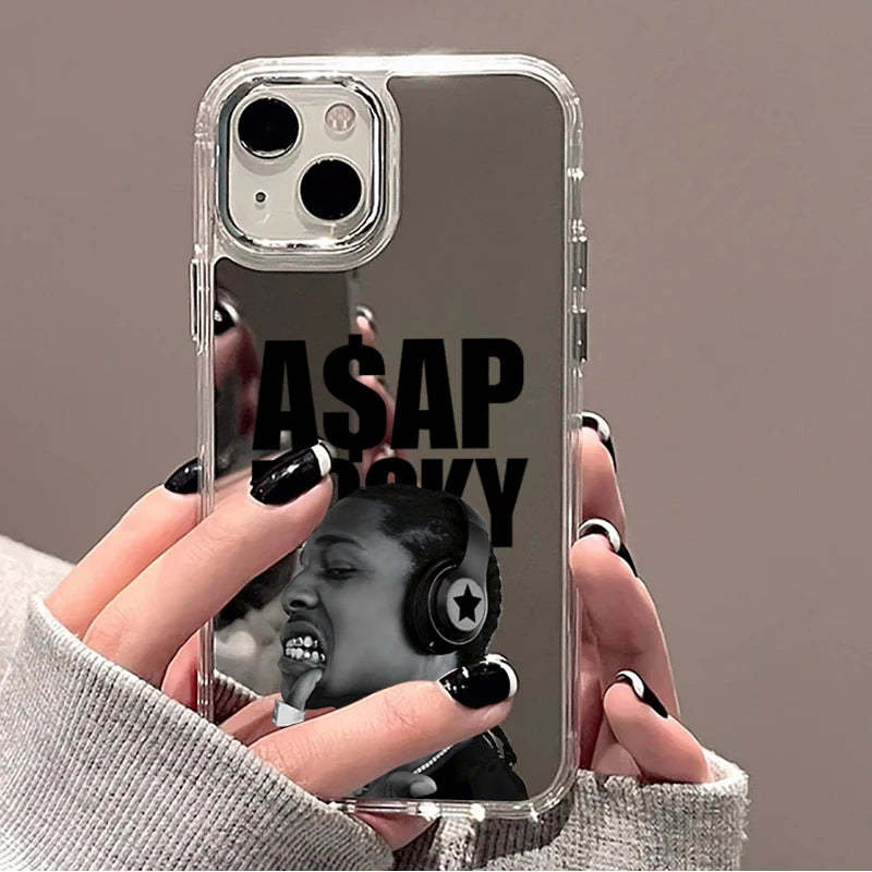 Hip Hop ASAP Rocky Mirror Phone Case for iPhone 11 12 13 14 15 Pro 16 17 Pro Max Plus 16E Clear Shockproof Protective Back Cover