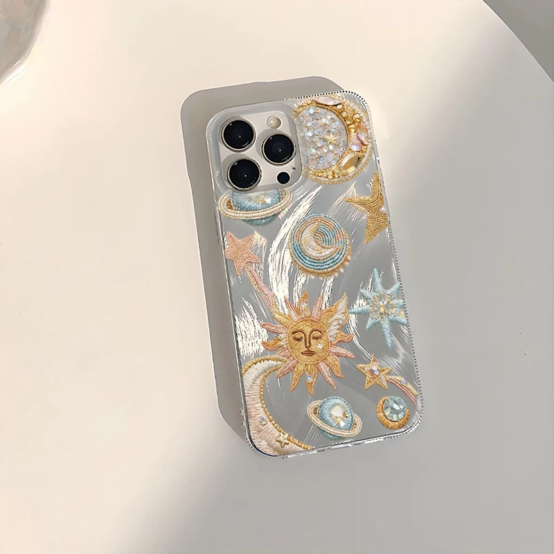 Gold Pink Blue Star Moon Sun Planet Printed TPU Silicone Case For iPhone 17 16 15 14 13 12 11 Pro Max X XR XS 15 Plus 16E Cover
