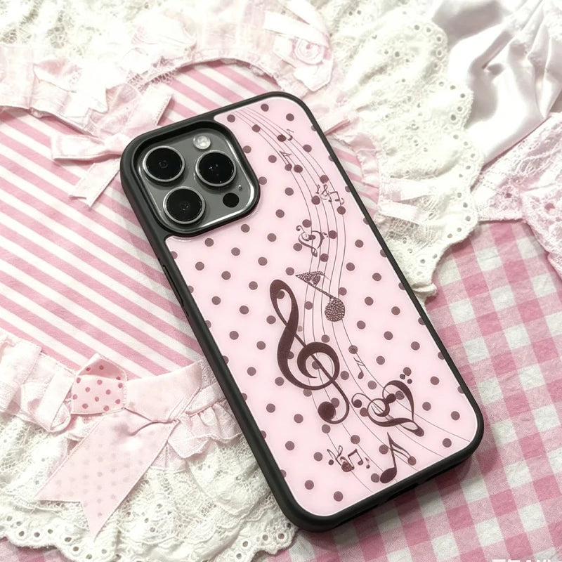INS Korean Pink Brown Polka Dot Notes Phone Case For iPhone 17 Air 16 15 14 12 13 11 Pro Max Mini Plus Anti Fall  Back Y2k Cover